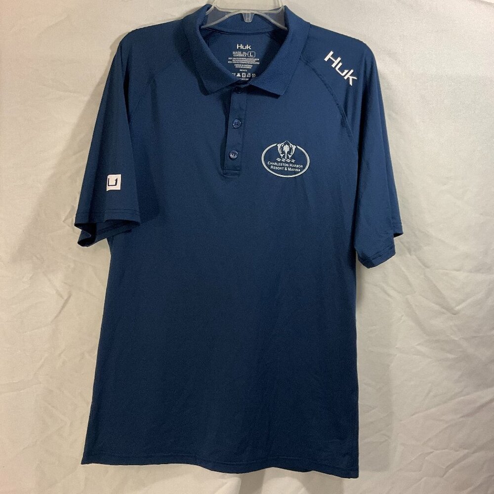 Huk Men's Blue Large Short Sleeve for Golf, Polo, Fishing, Sailing, Pickleball